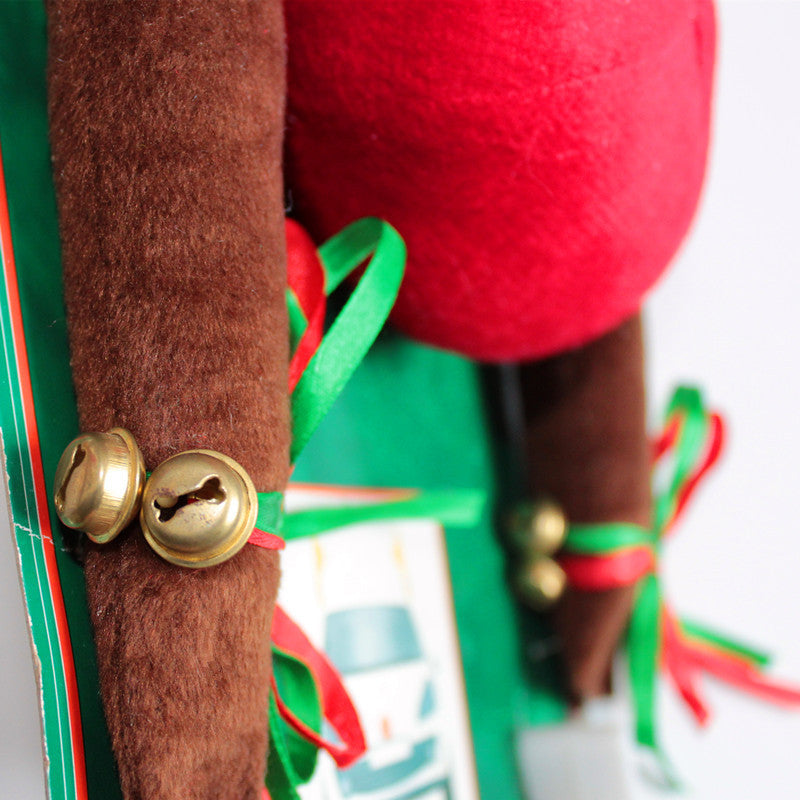 Christmas car antler decoration offered in brown and yellow flannel