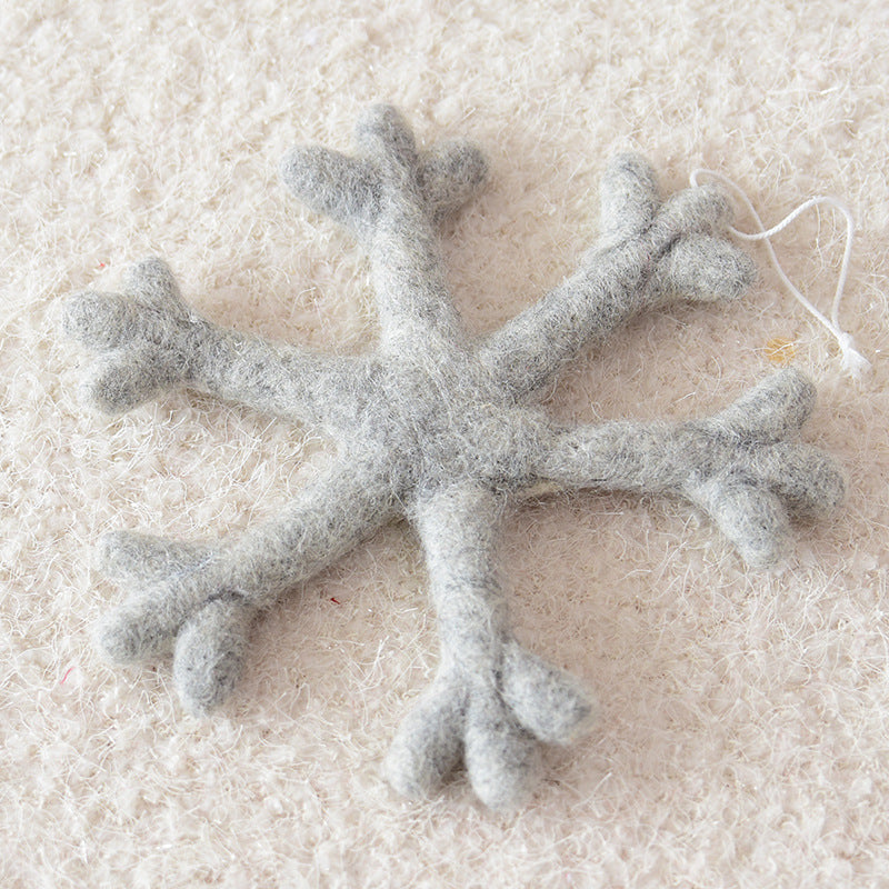 Red wool felt snowflake decoration that will not chip or shatter
