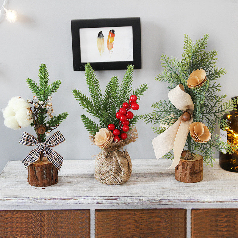 Potted mini artificial Christmas tree standing 9.8 to 11 inches tall