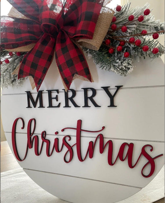 Flat wooden Christmas doorplate with a printed festive design