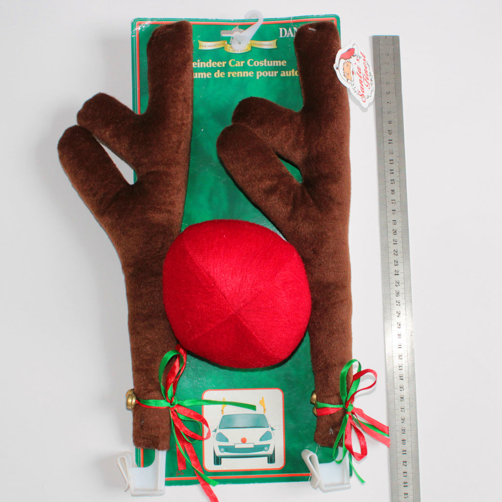 Soft flannel Christmas antler car decoration that folds flat for storage
