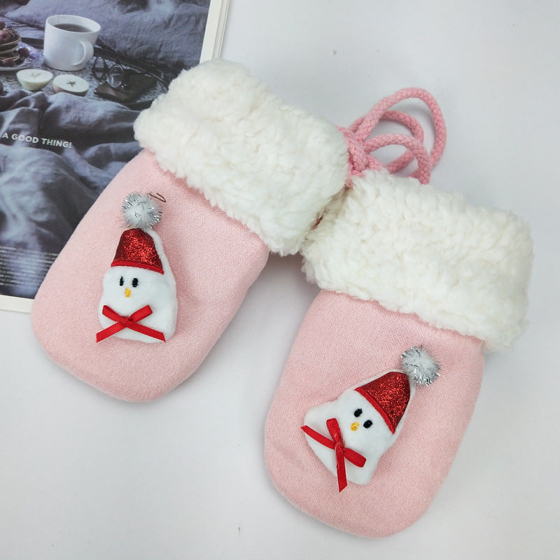 Red plush winter mittens, thickened for cold weather, single pair