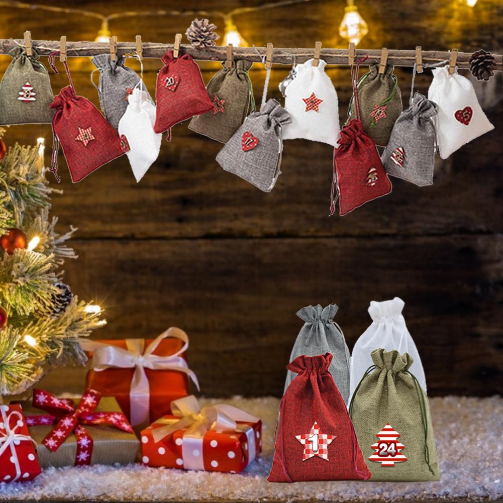 Linen advent bag with one of the twenty four supplied clips