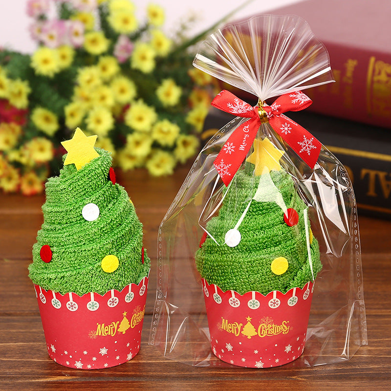 Three Christmas towel gift box designs, labeled A, B and C