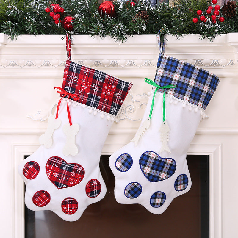 Red dog paw Christmas stocking, one of four colorways