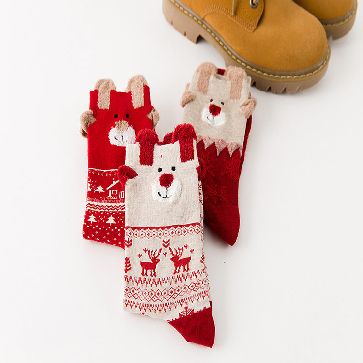 Stripe 2 polyester and cotton Christmas socks in a standard thickness