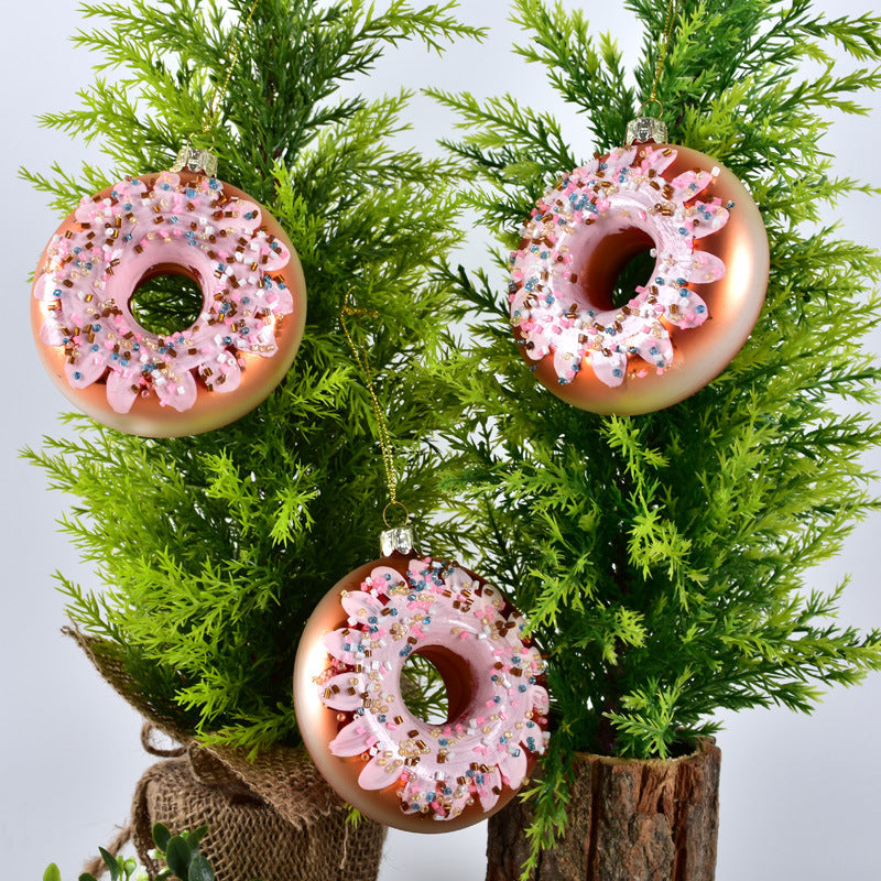 Glazed finish on the glass donut Christmas hanging pendant