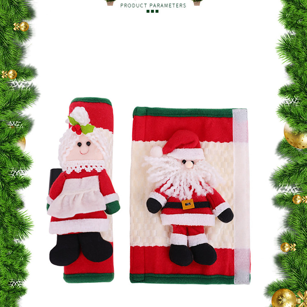 Red cloth Christmas handle cover measuring 9.1 by 5.9 inches