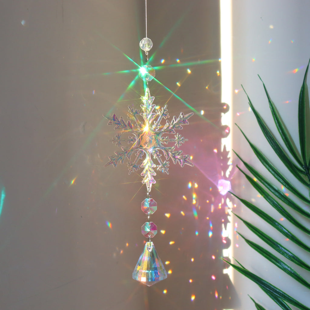 Beaded acrylic snowflake Christmas hanger strung from separate beads