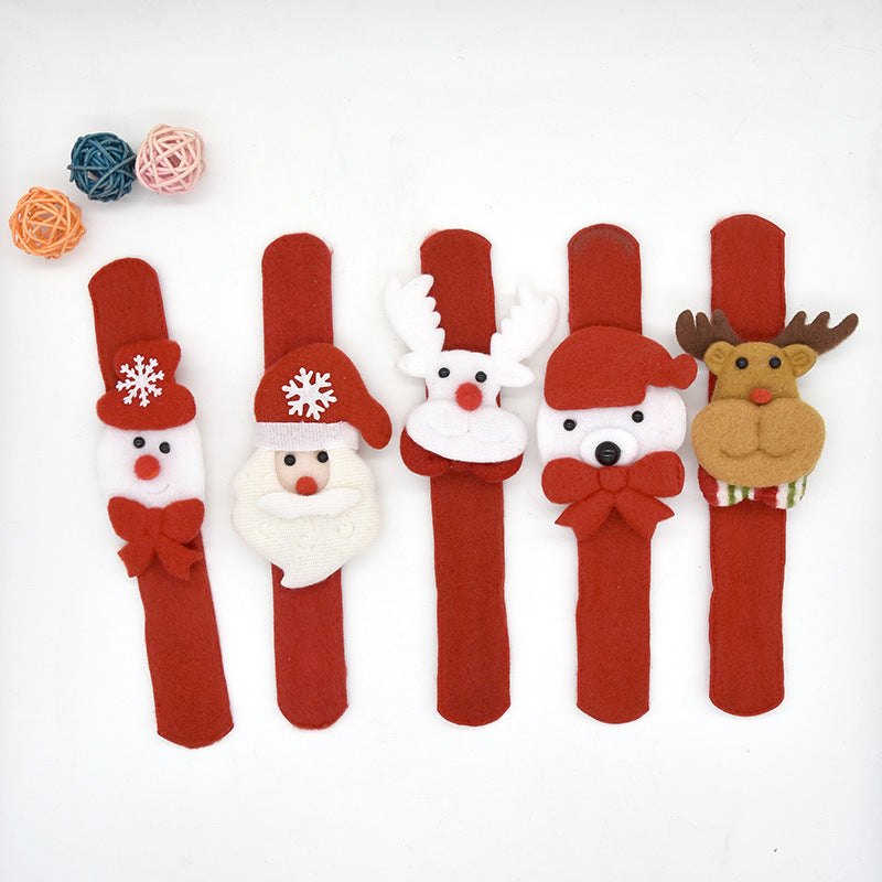 Fleece texture and stitching of the Christmas plush wristband