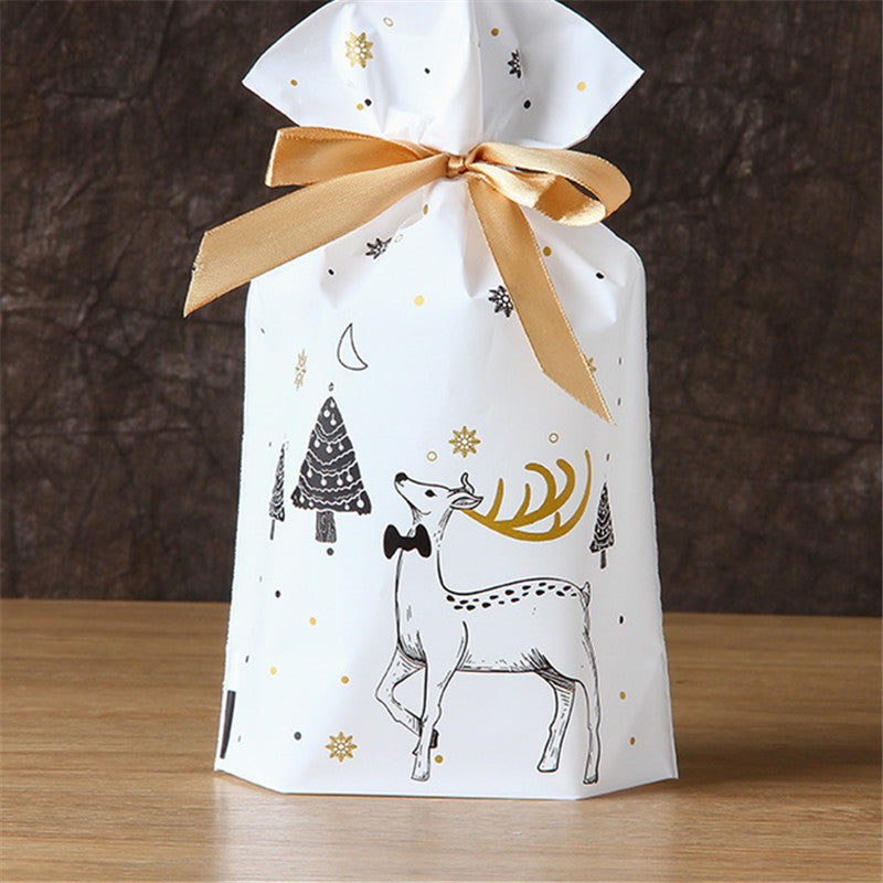Bear print Christmas drawstring gift bags, fifty bags per pack