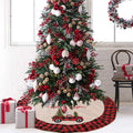 Red plaid Christmas tree skirt in imitation linen cloth