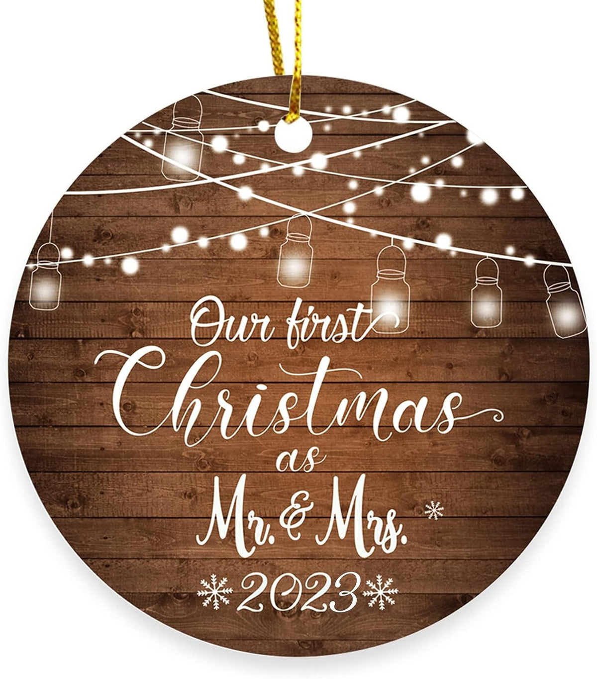 Wood disc just 0.1 inches thick, so the ornament stays light