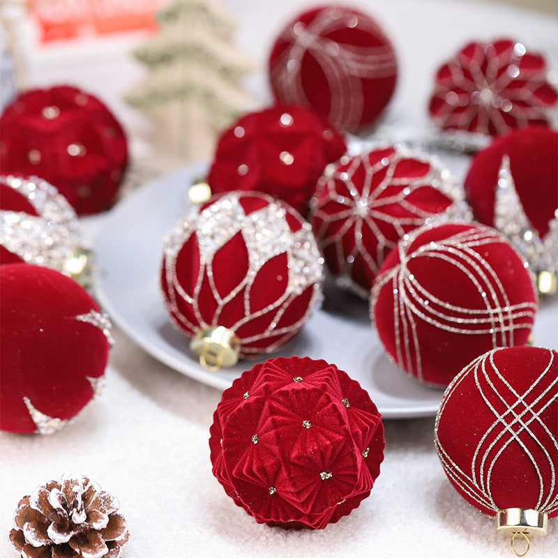 Dark green flocked Christmas baubles with a soft matte surface