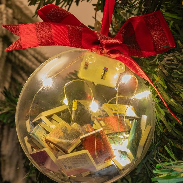 Plastic Christmas ball measuring 3.5 by 3.5 inches