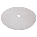 Flannel surface over non-woven backing on the white Christmas tree skirt