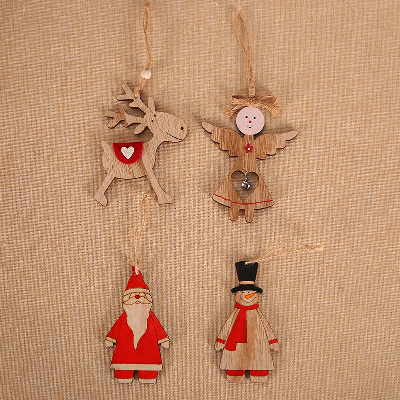 Wooden Christmas ornaments measuring between 2.6 and 5.1 inches