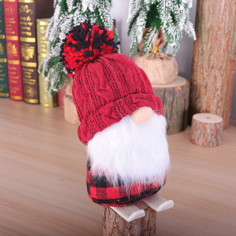 Cloth skiing doll Christmas figure with a sewn fabric outfit