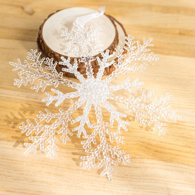 Small, medium and large clear snowflakes at 8.3, 9.8 and 12.2 inches
