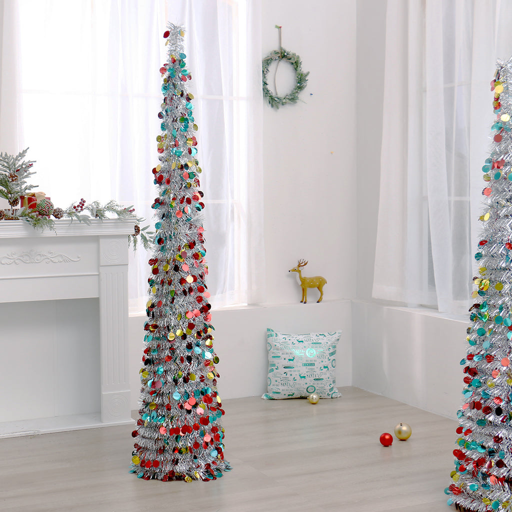 Retractable Christmas tree frame partly collapsed for off-season storage