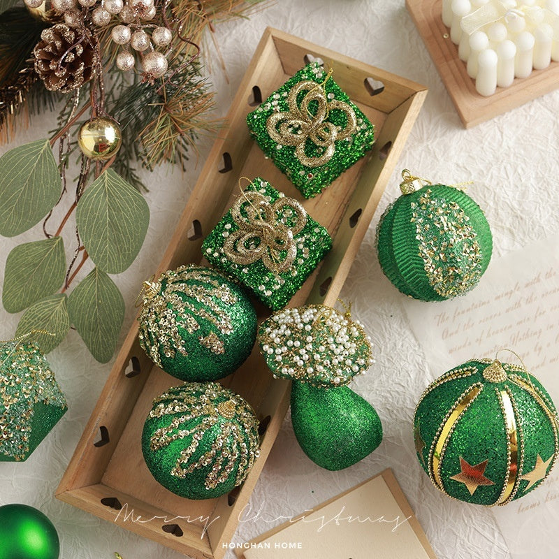 Green flocked five pointed star ornament, 7.9 inches (20 cm)