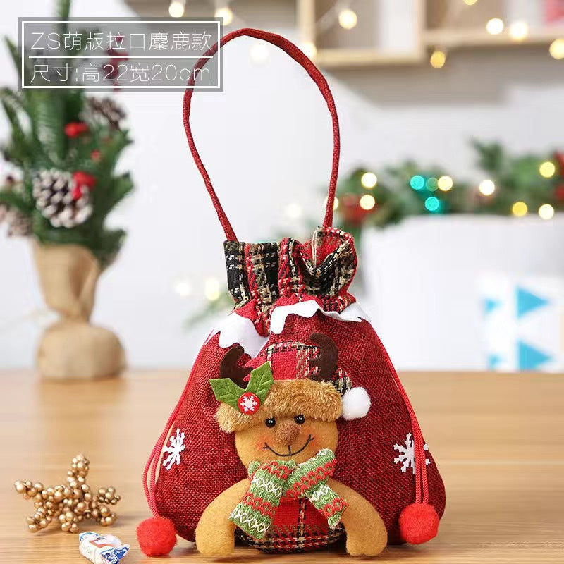 Thickened fleece reindeer Christmas gift bag, 7.9 by 8.7 inches