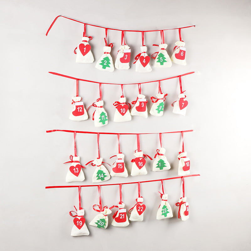 Printed number on a single felt Christmas advent bag