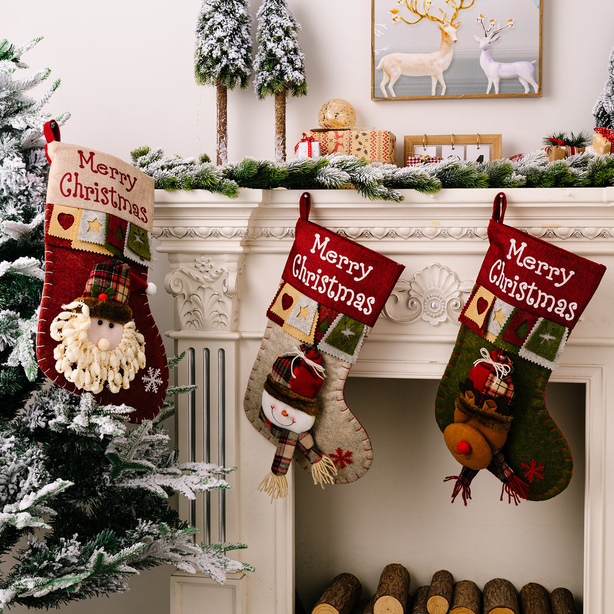 Snowman face cloth Christmas stocking, one of three designs offered