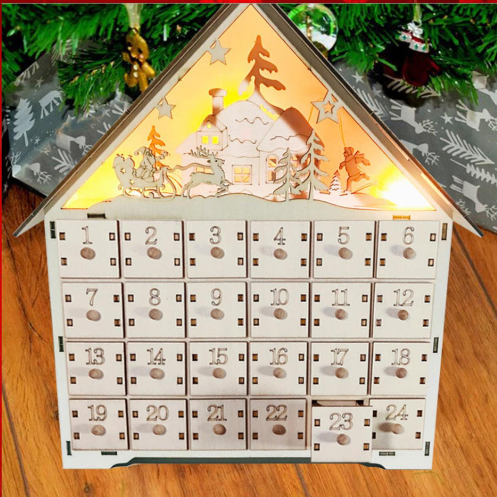 Wood grain across the front of the Christmas countdown cabinet