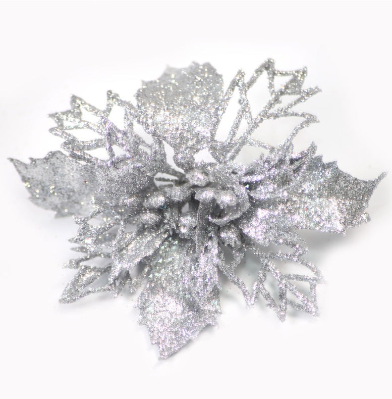 Three artificial Christmas flower picks make up one pack