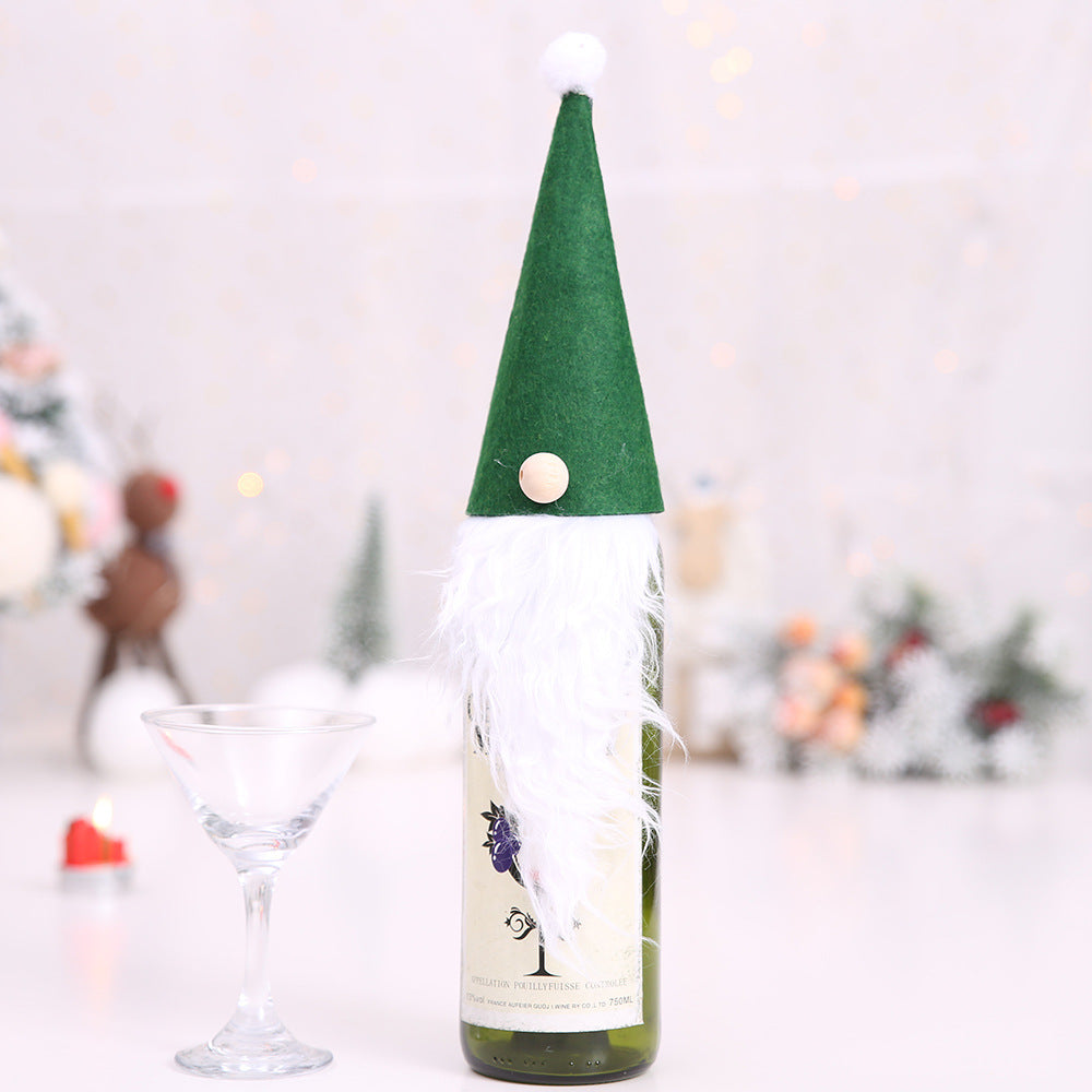 Festive wine bottle cover that slips over the neck of a bottle