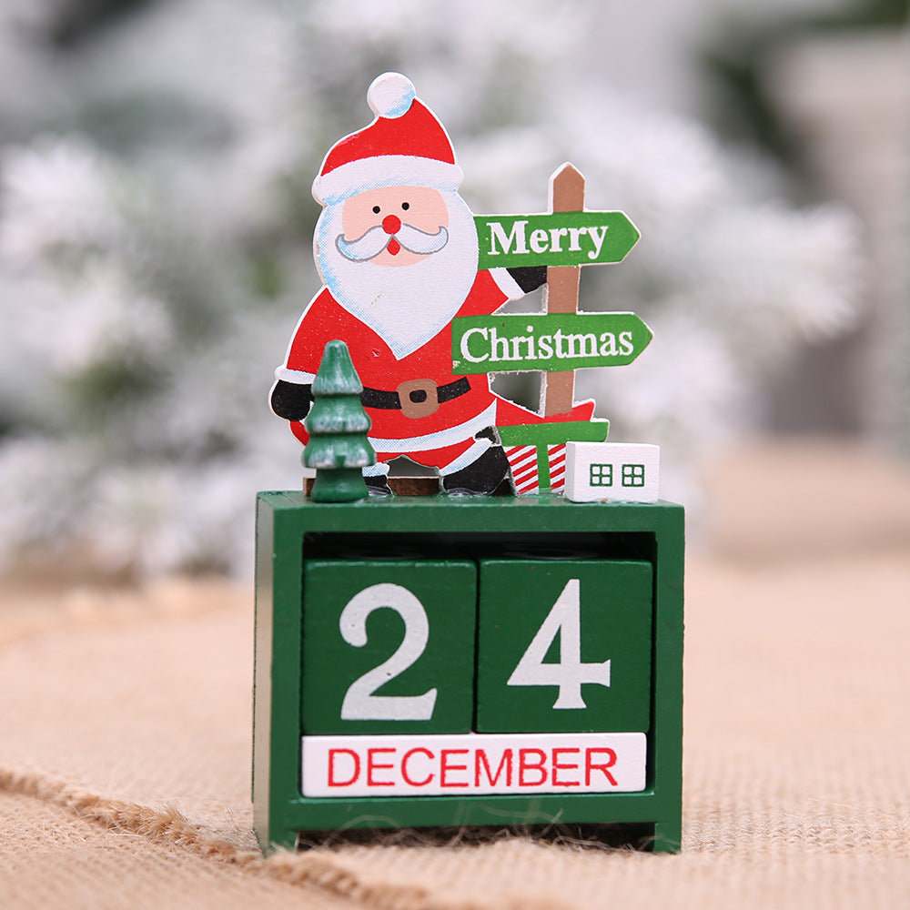 Painted wood grain and the turning date blocks of the calendar