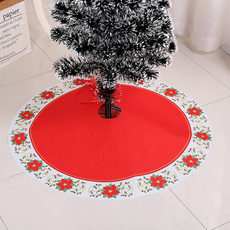 Circular Christmas tree skirt that collects dropped needles and glitter through December