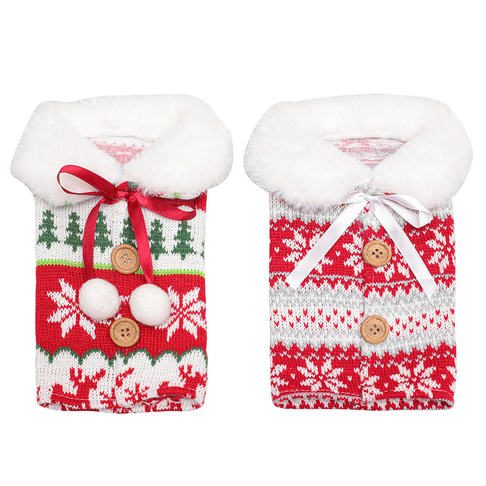 Artificial wool Christmas bottle cover for dressing a wine bottle at Christmas