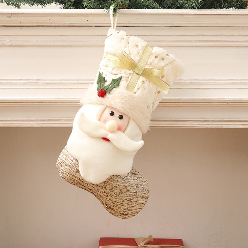 Santa design Nordic Christmas stocking on a plain white fabric ground