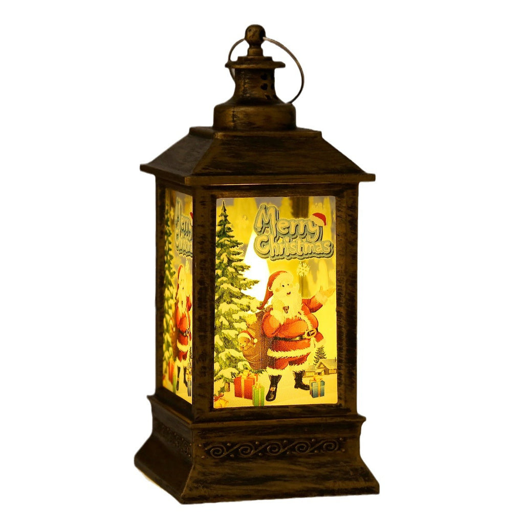 Four Christmas lantern designs: stocking, snowman, Santa and Christmas tree