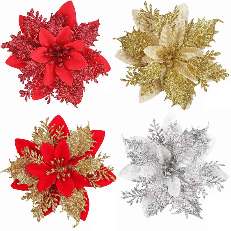 Red artificial Christmas flower with two tiers of plastic petals