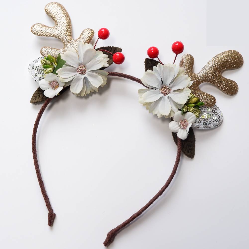 Cloth covering wrapped around the reindeer antler Christmas headband
