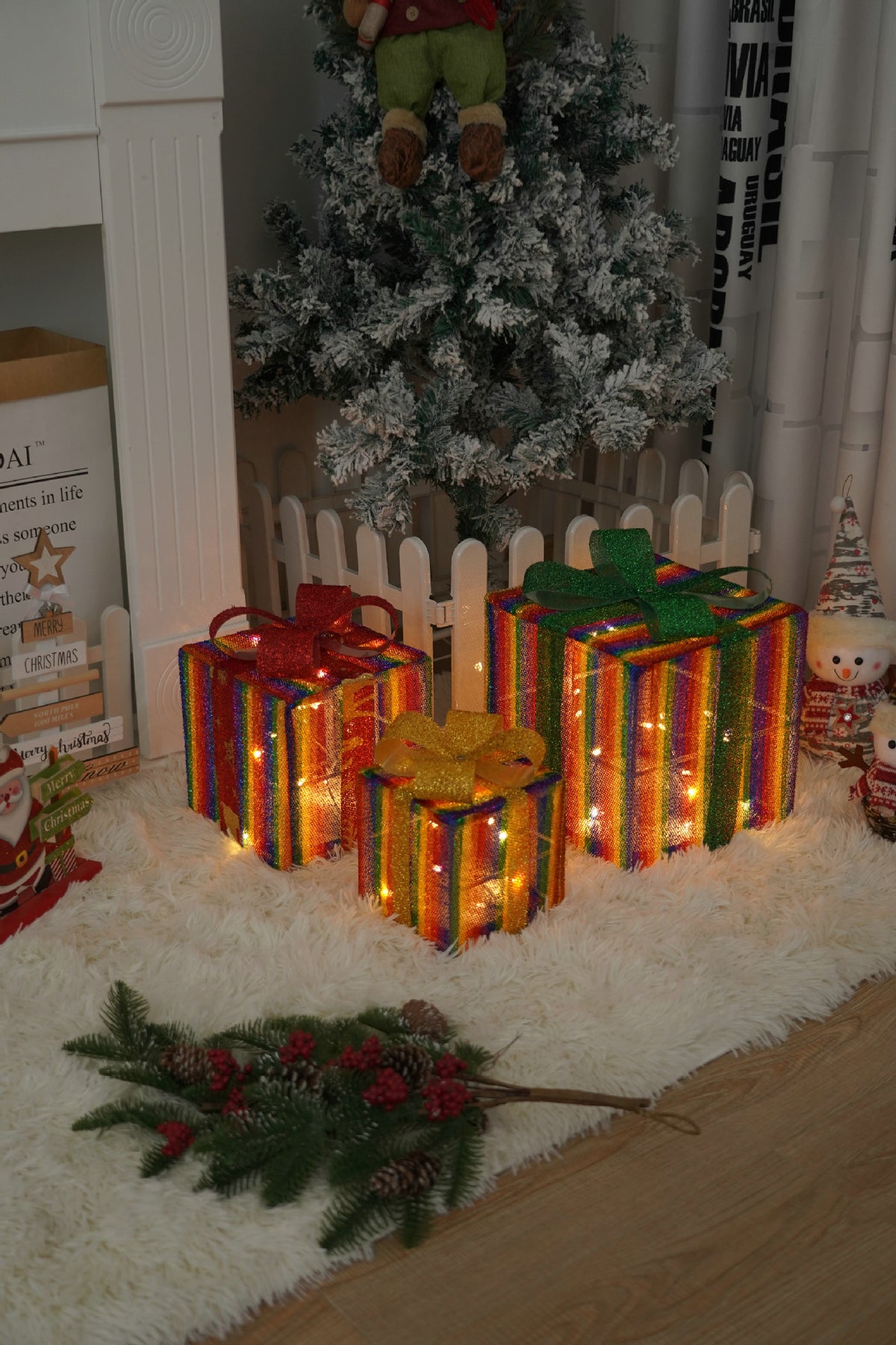 White mesh snowflake design on a fabric covered light up box