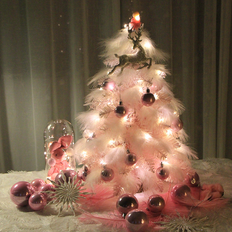 Tabletop feather Christmas tree standing about 11.8 inches high