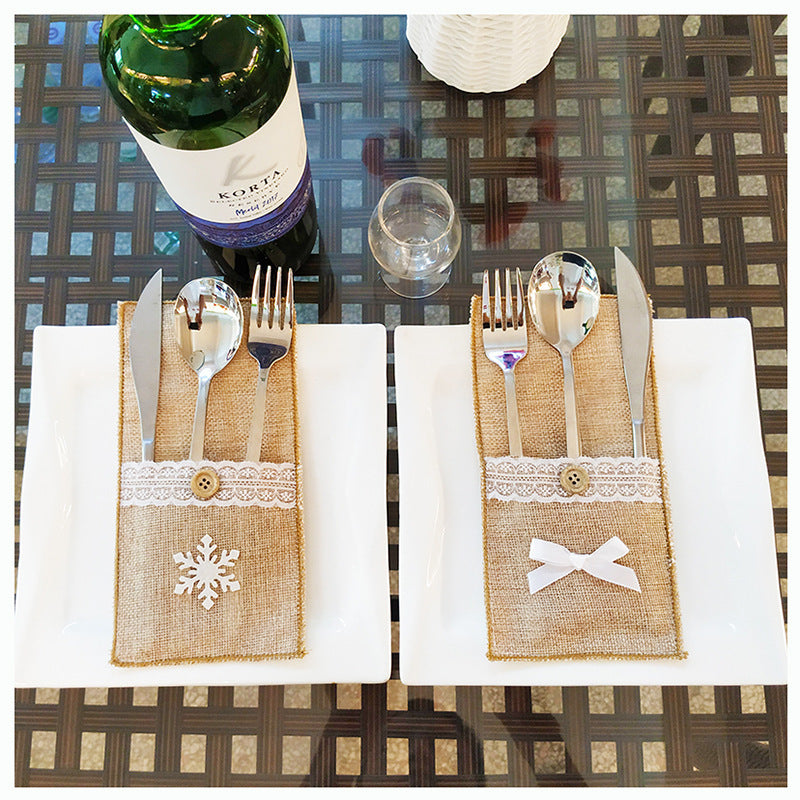 Fabric Christmas cutlery pocket with a stitched top opening