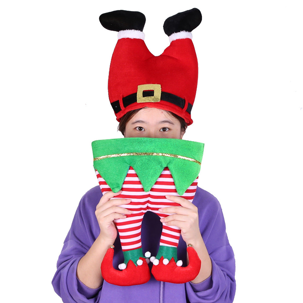 Red and green flannel Christmas hats from the same range