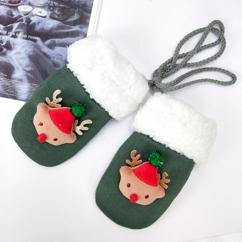 Plush Christmas mittens offered in gray, yellow, navy blue, pink, red, green