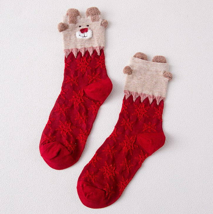 Khaki reindeer Christmas socks in a polyester and cotton blend