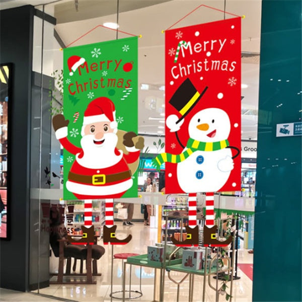 Orange Christmas window banner in single-sided printed cloth