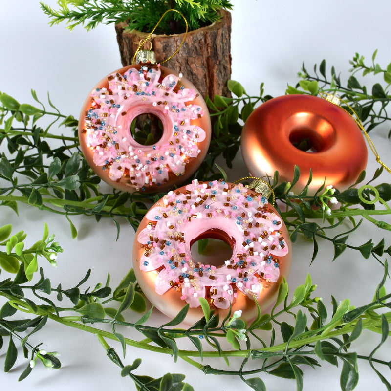 Glazed glass donut Christmas ornament, 3.9 by 1.6 inches