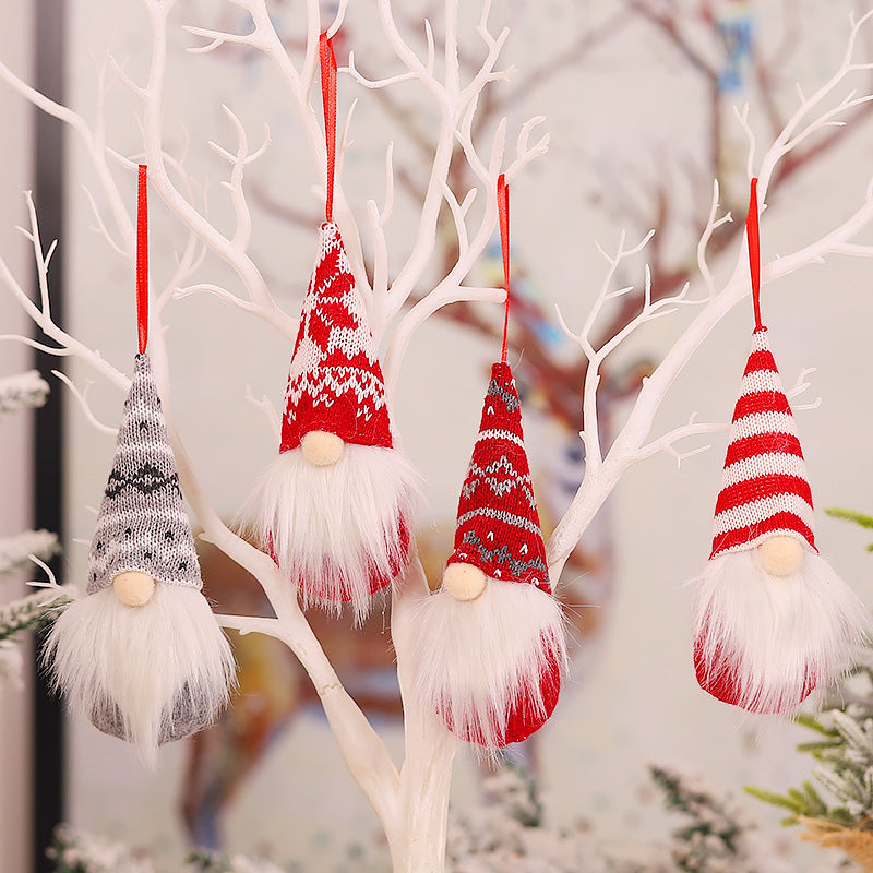 Knitted faceless gnome Christmas pendant, 6.3 inches tall