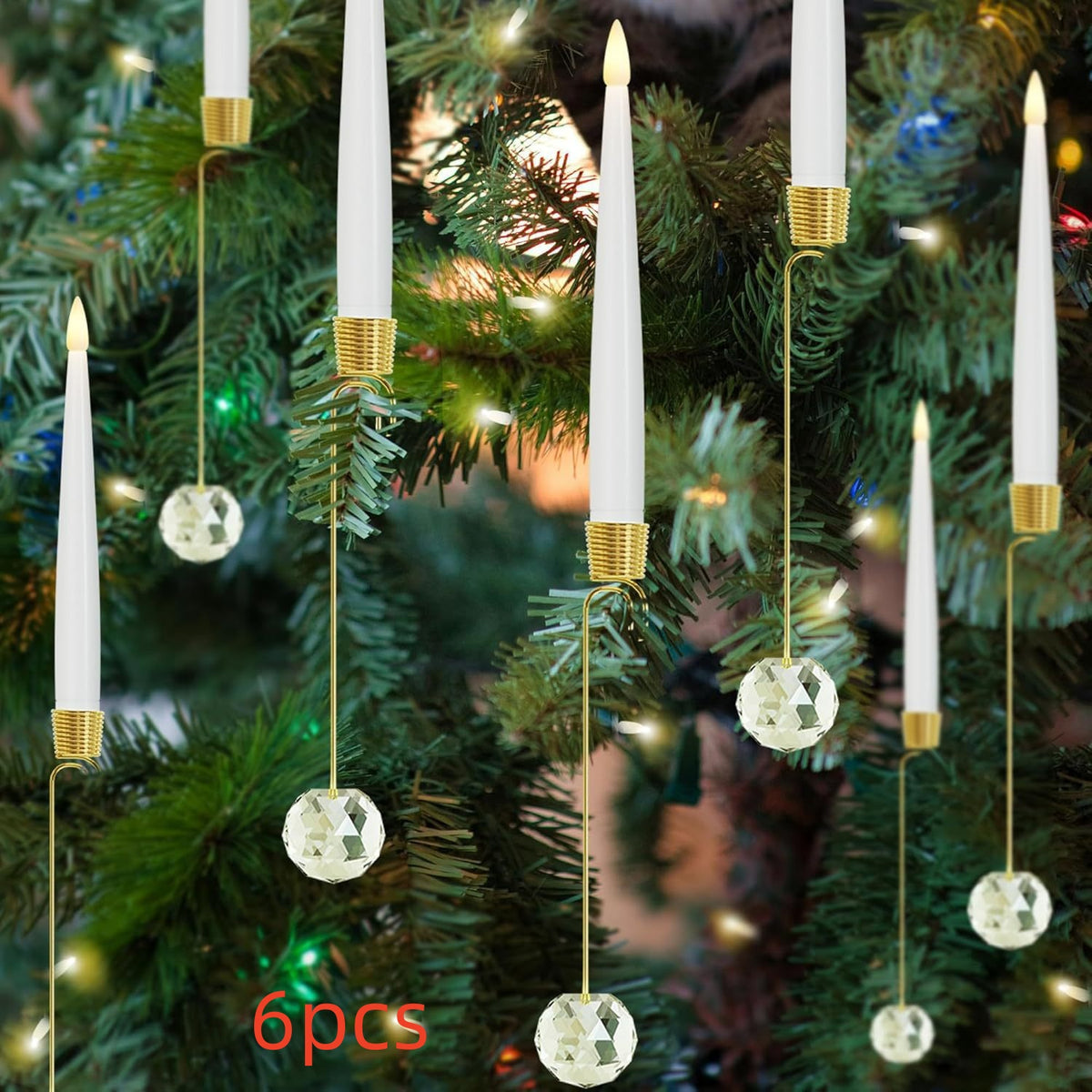 Twelve piece set of LED Christmas candle ornaments on hooks