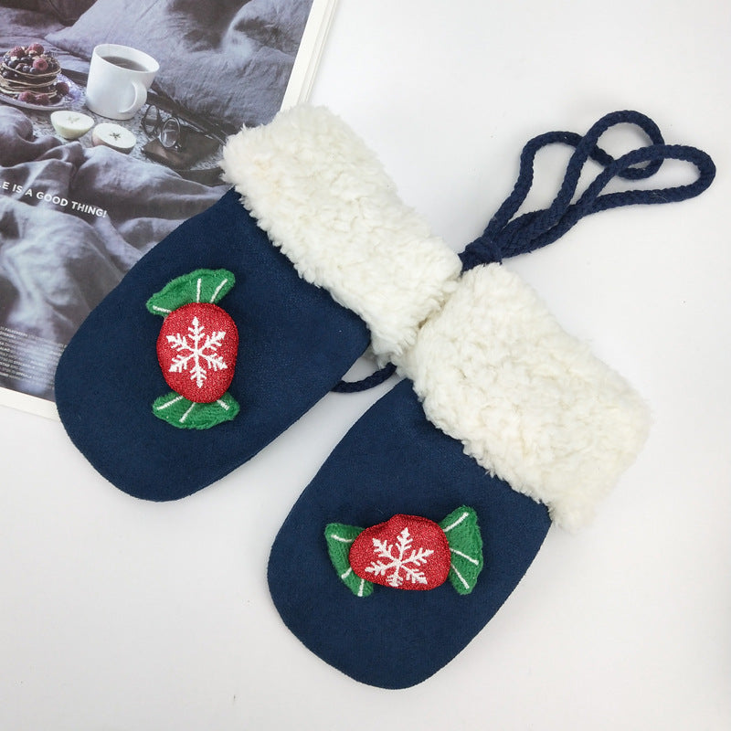 Pink Christmas mittens in thickened plush fabric, sold as one pair