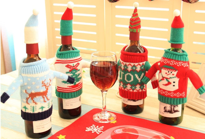 Reindeer design knitted wool Christmas bottle cover from the four design range